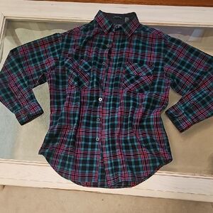 Classic Plaid soft Flannel Comfort Button-Down Shirt in Turquoise and Hot Pink